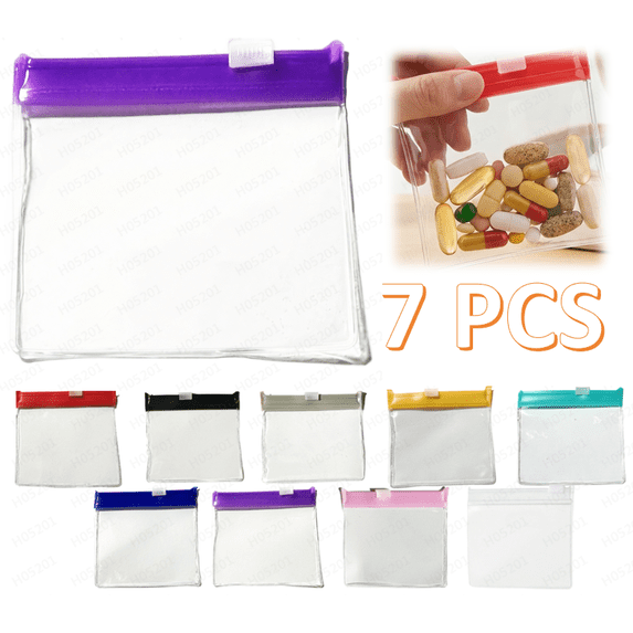 Reusable Travel Pill Organizer, Water-Resistant Pill Pouch Set, Travel Pill Organizer with Zipper, Reusable Pill Pouches for Medicine or Vitamins, Small Bags for Daily Use