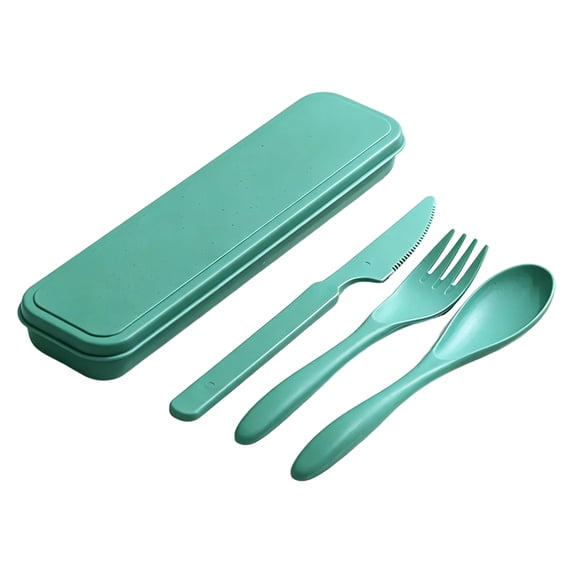 Reusable Travel Utensils Set with Case, Wheat Straw Portable Knife Fork Spoons Tableware, Eco-Friendly BPA Free Cutlery for Kids and Adults as Travel Picnic Camping Utensils(Dark Green)