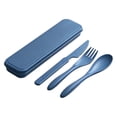 thumbnail image 1 of Reusable Travel Utensils Set with Case, Wheat Straw Portable Knife Fork Spoons Tableware, Eco-Friendly BPA Free Cutlery for Kids and Adults as Travel Picnic Camping Utensils(Dark Blue), 1 of 8
