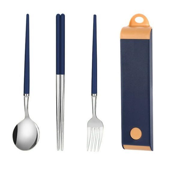 Reusable Travel stainless steel utensils set with case, Portable Silverware Lunch Box for Camping and Officedark blue