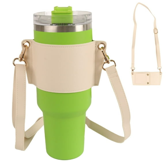 Reusable Tumbler with Adjustable Leather Strap - Coffee Cup Holder and Water Bottle Carrier Bag Compatible with 30oz & 40oz Drink Containers - BG2