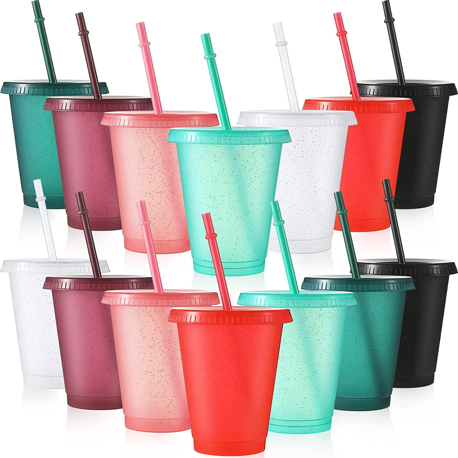 Twsoul 500ml/650ml Insulated Double Wall Plastic Tumbler Cup with Lid,Reusable Summer Cold Drink Iced Coffee Cups with Lids and Straws for Adults Kids