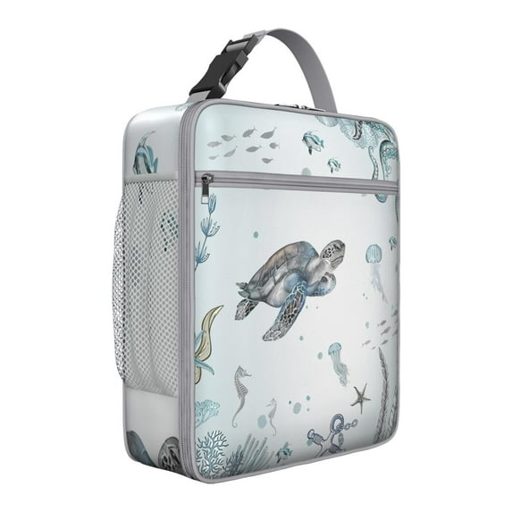 Reusable Turtle Pattern Soft Cooler Bag - Portable Insulated Bento Box Lunch Tote for Outdoor & Work