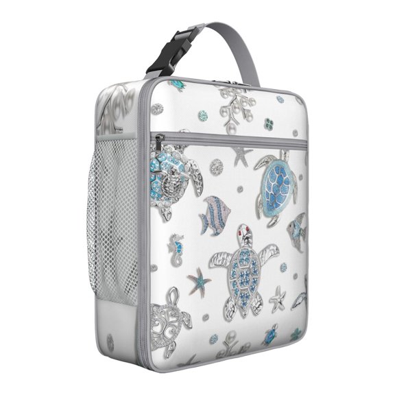 Reusable Turtle Pattern Soft Cooler Bag - Portable Insulated Bento Box Lunch Tote for Outdoor & Work