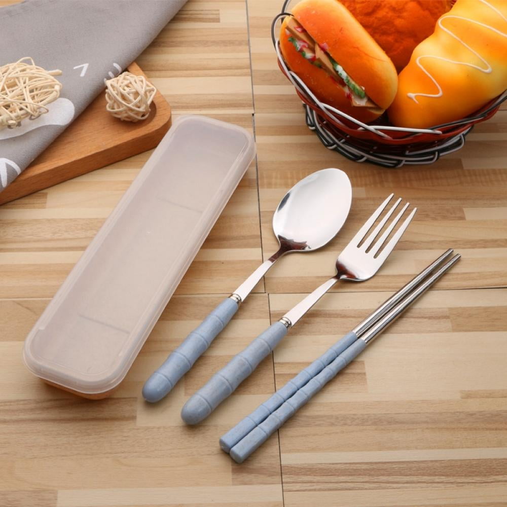 Travel Flatware Set with Case Portable Stainless Steel Spoon Fork Chopsticks Non-Coated Tableware Set for Outdoor Picnic Yellow Duck Spoon Fork