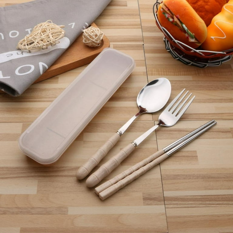 Reusable Utensils with Case, Travel Portable Fork Spoon Chopsticks Set with Organizer Stainless Steel Flatware Utensils to Go with Platic Case for