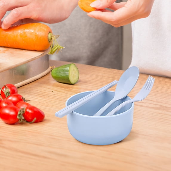 Reusable Utensils Set Plastic Portable Utensils Ramen Bowl Set Bowl Spoon Chopsticks and Fork Four-Piece Tableware Set