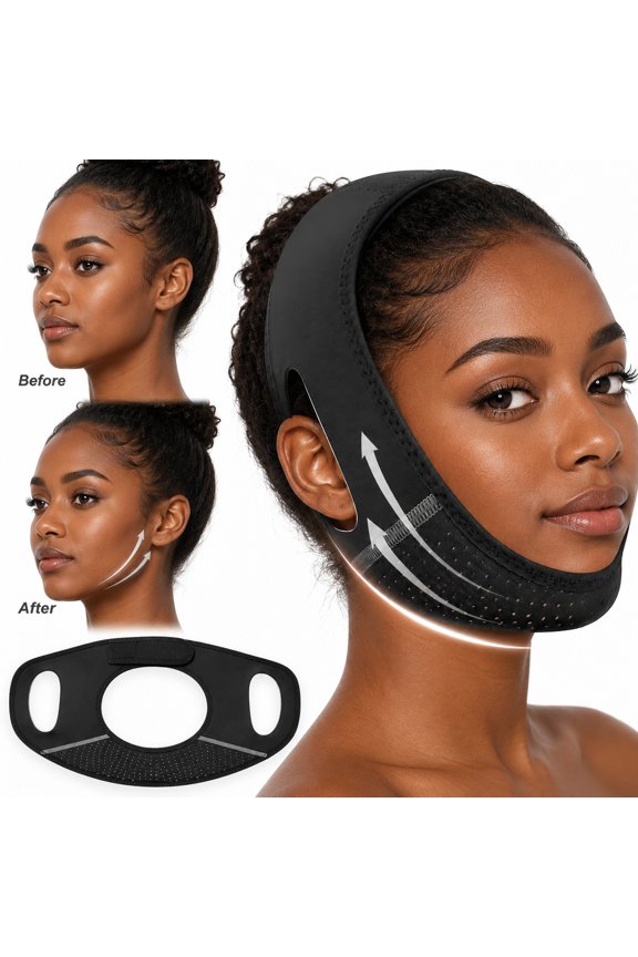 Reusable V Line Lifting Mask with Chin Strap for Sleeping,Double Chin Reducer,Face Lift Prevent Sagging, Jaw Exerciser,Black,M