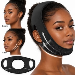 Rongsi Reusable V Line Lifting Mask with Chin Strap for Sleeping,Double Chin Reducer,Face Lift Prevent Sagging, Jaw Exerciser,Black,M