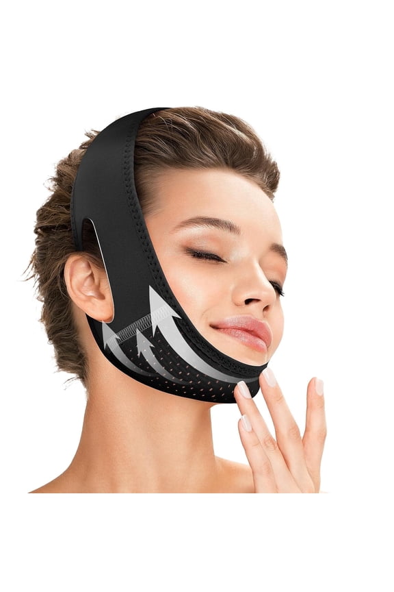 Reusable V Line Lifting Mask with Chin Strap for Sleeping,Double Chin Reducer,Face Lift Prevent Sagging, Jaw Exerciser,Black,M