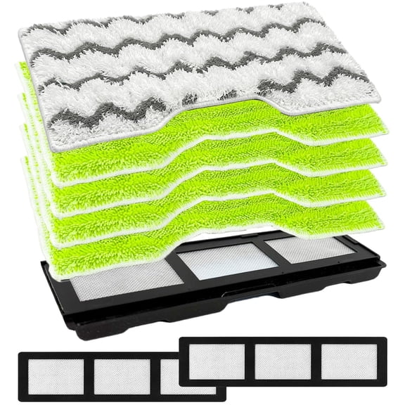 Reusable VACMOP Replacement Pads Compatible with Shark VM252 VM250 VM200 VM190, 9-Pieces Set with 5 Washable Pads, 1 Dirt Chamber and 3 Filters