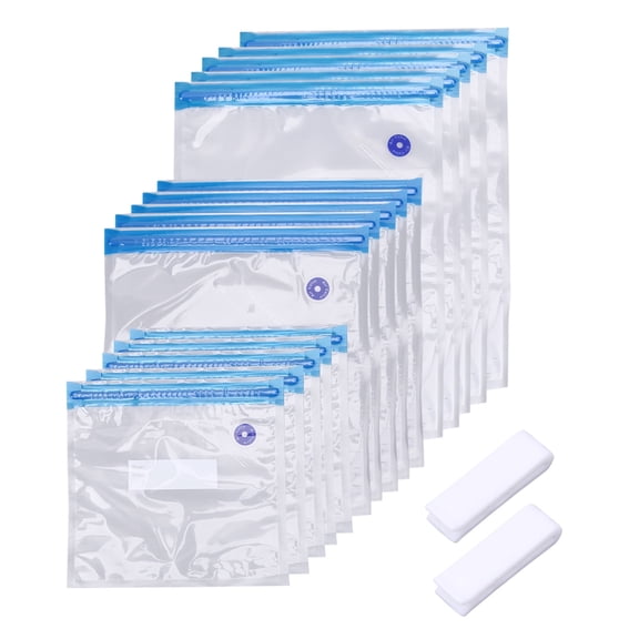 Reusable Vacuum Food Storage Bags – BPA Free Zipper Storage Bags for Food Preservation, Sous Vide, Meal Prep – 17 Pack Includes 2 Sealing Clips – Transparent, Leak Proof, Resealable