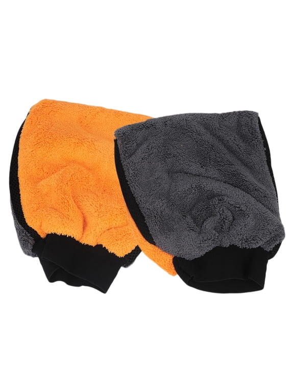 Reusable Vehicle Wash Mitt Pair, Double-Sided Coral Fleece Gloves with Elastic Cuffs for Panel Glass Wipe Duty
