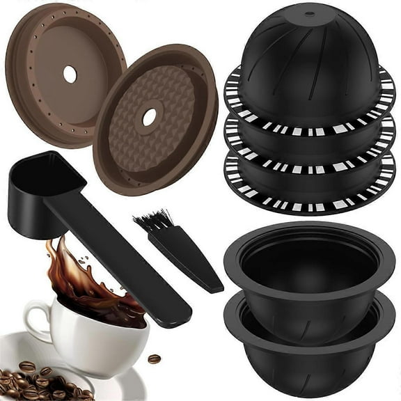 Reusable Vertuo Pods for Nespresso, 5 Pack with 2 Lids & Spoon - Refillable Coffee Capsules Compatible with Vertuo Next/Plus/ Evoluo Machines, BPA-Free & Easy to Clean