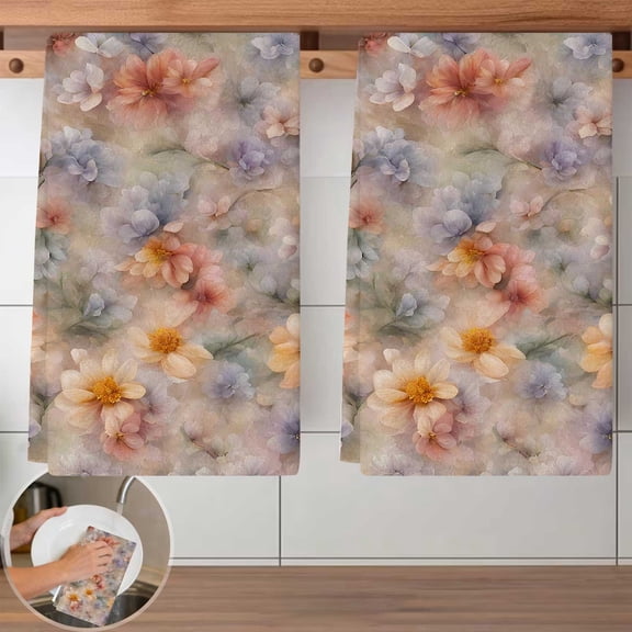 Reusable Vintage Floral Pattern Dish Cloth Set - 2 PCS, 40x60cm Absorbent Kitchen Cleaning Towels, Lint-Free Wipes for Dishwashing, Surface Cleaning, Home Use