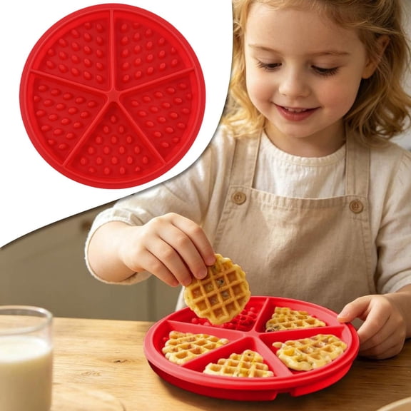 Reusable Waffle Mold Basdi Reusable Silicone Waffle Baking Mold - Non-Stick Round Maker Tray for Cakes - Grade Silicone, Easy Release & Dishwasher Safe, Non Stick Baking Tray, Red