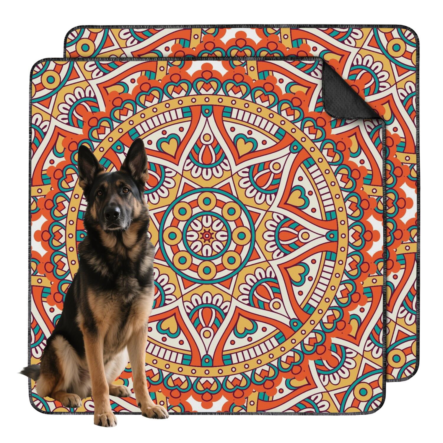 Reusable Washable Dog Pee Pads, 48" x48" in Mandala, Advanced Leak-Proof Design, Non-Slip Underside for Confident Use on Any Hard Floor.