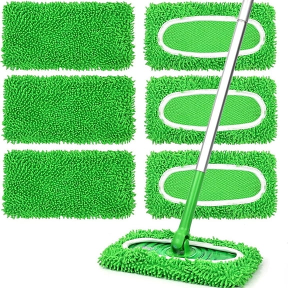 Reusable Washable Flat Mop Cover Pads 2 Pack, Super Absorbent Thick Microfiber, Elastic Fit For Flat Mops, Safe On Hardwood Tile Laminate Vinyl, Durable Stitched, Quick On Off Use, Long‑Last Cleaning