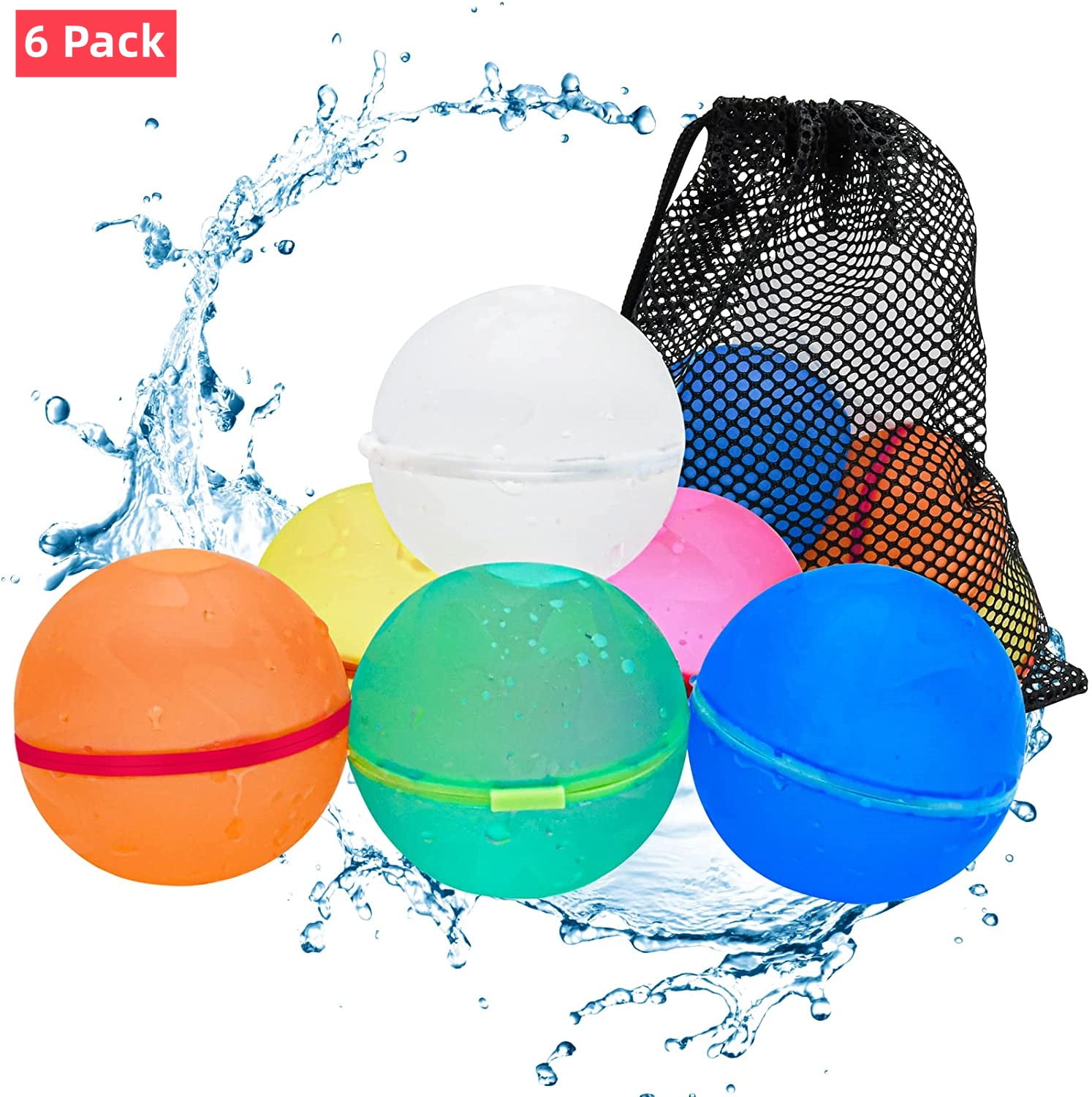 Reusable Water Balloons, 6 PCS Niyattn Refillable Silicone Water Splash