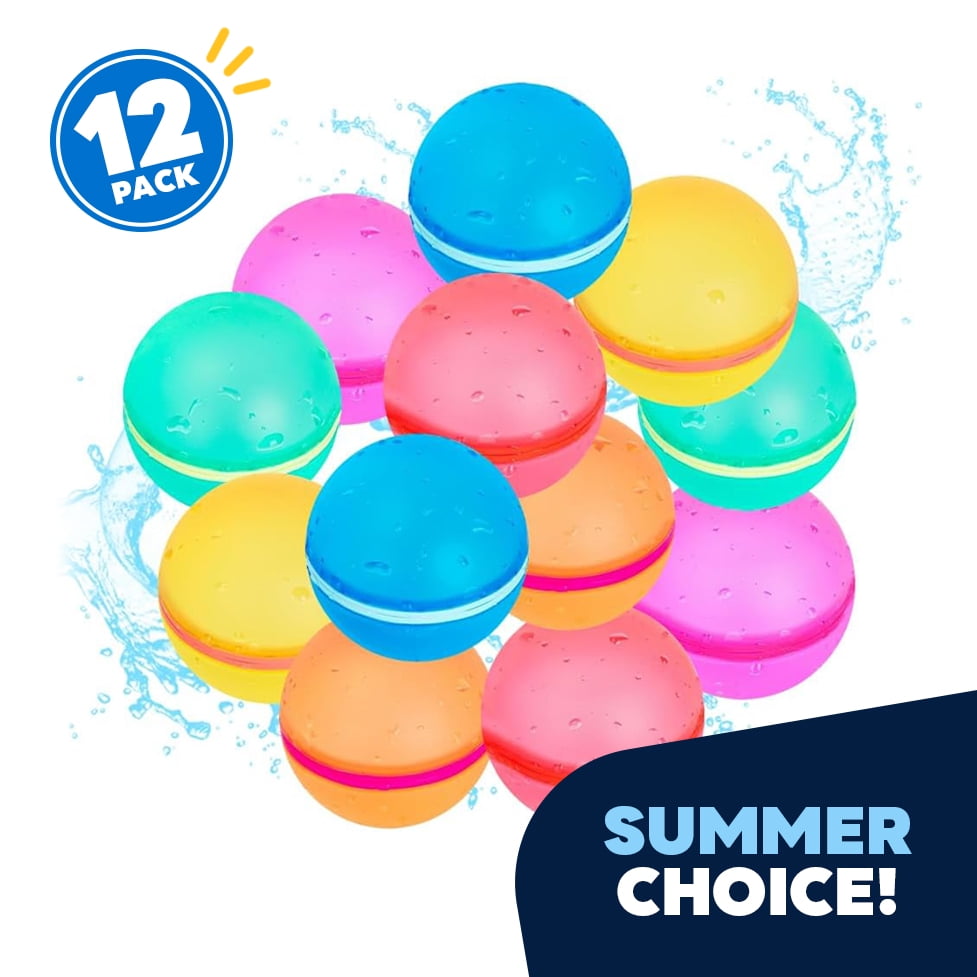 JEEXI12Pcs Reusable Water Balloons for Kids, Quick Fill Water Balls for Pool Beach Backyard Games Water Toys for Boys Girls Outdoor Activities Summer Party Favors
