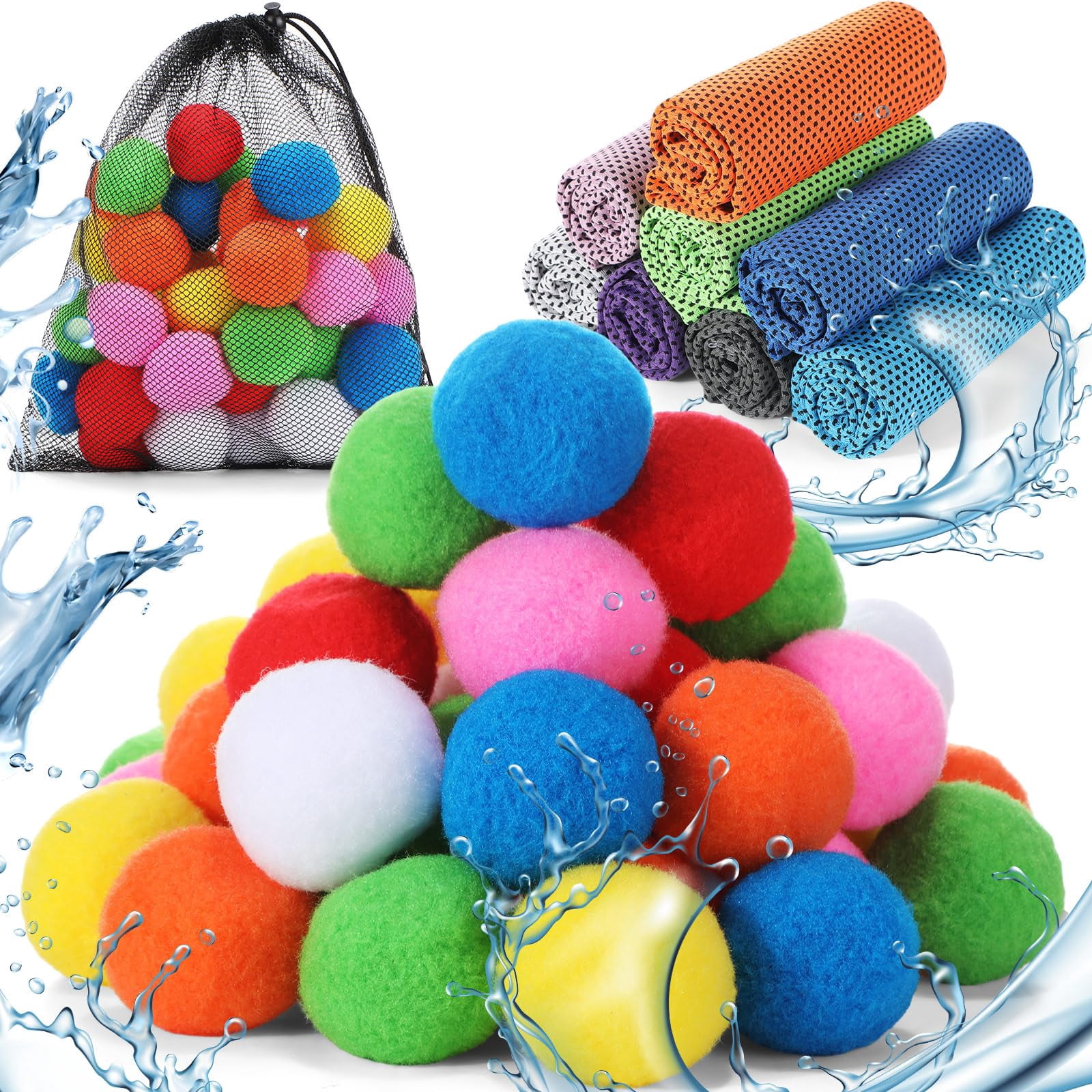 Reusable Water Balloons and Towels Summer Outdoor Pool Game Set