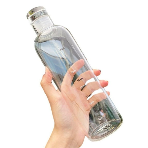 Reusable Water Bottle,17.6OZ Plastic Water Bottle with Time Marker,Portable Juice Bottles for Fitness,Outdoor Sports-Clear