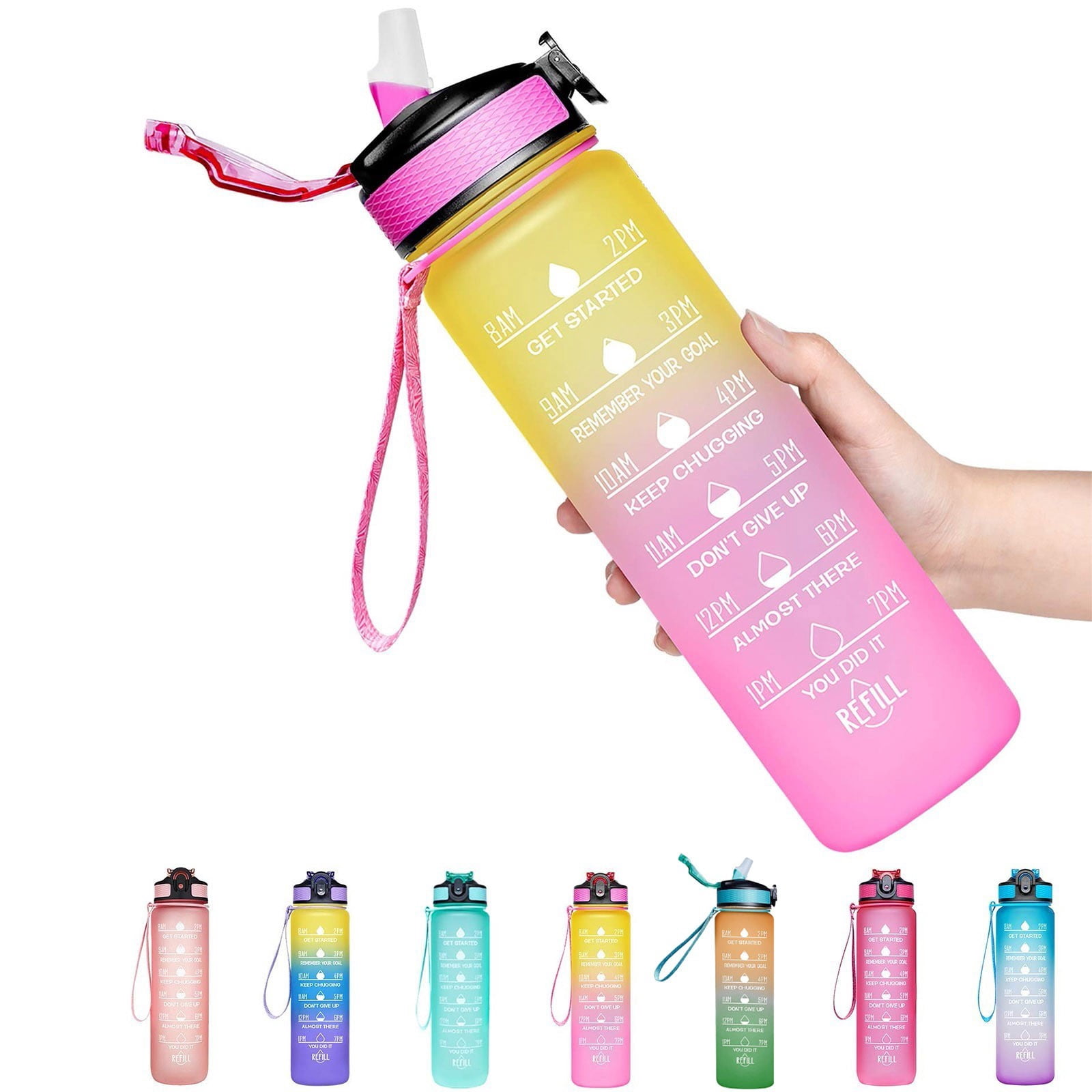 Reusable Water Bottle, 32oz Motivational Fitness Sports Bottle with ...