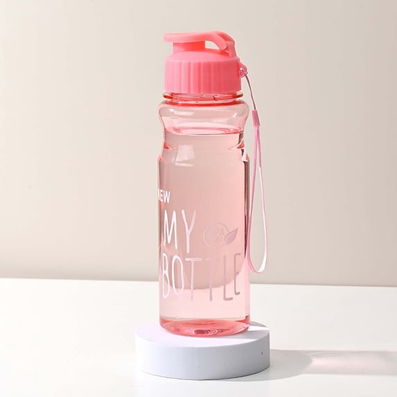 Reusable Water Bottle with Secure Flip Top Lid BPA Free Plastic Leakproof Design Portable Carry Strap 600ml Capacity for Everyday Hydration and Outdoor Activities