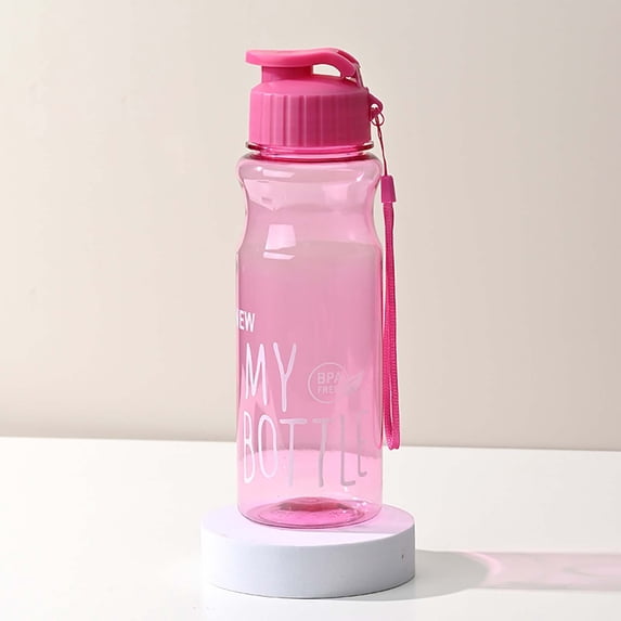 Reusable Water Bottle with Secure Flip Top Lid BPA Free Plastic Leakproof Design Portable Carry Strap 600ml Capacity for Everyday Hydration and Outdoor Activities