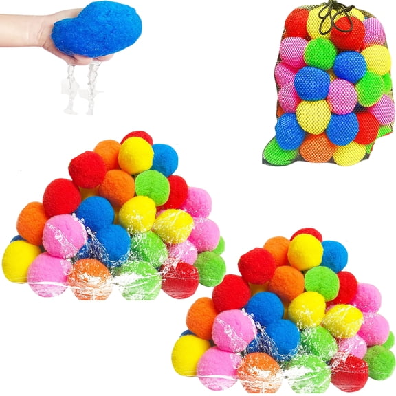 Reusable Water Sponge Balls– Quick Soak Soft Play Set,Breathable Storage Solution,Safe Splashing Toy Pack,Pool Beach Backyard Garden Family Games for Teens Adults Holiday(60pcs)