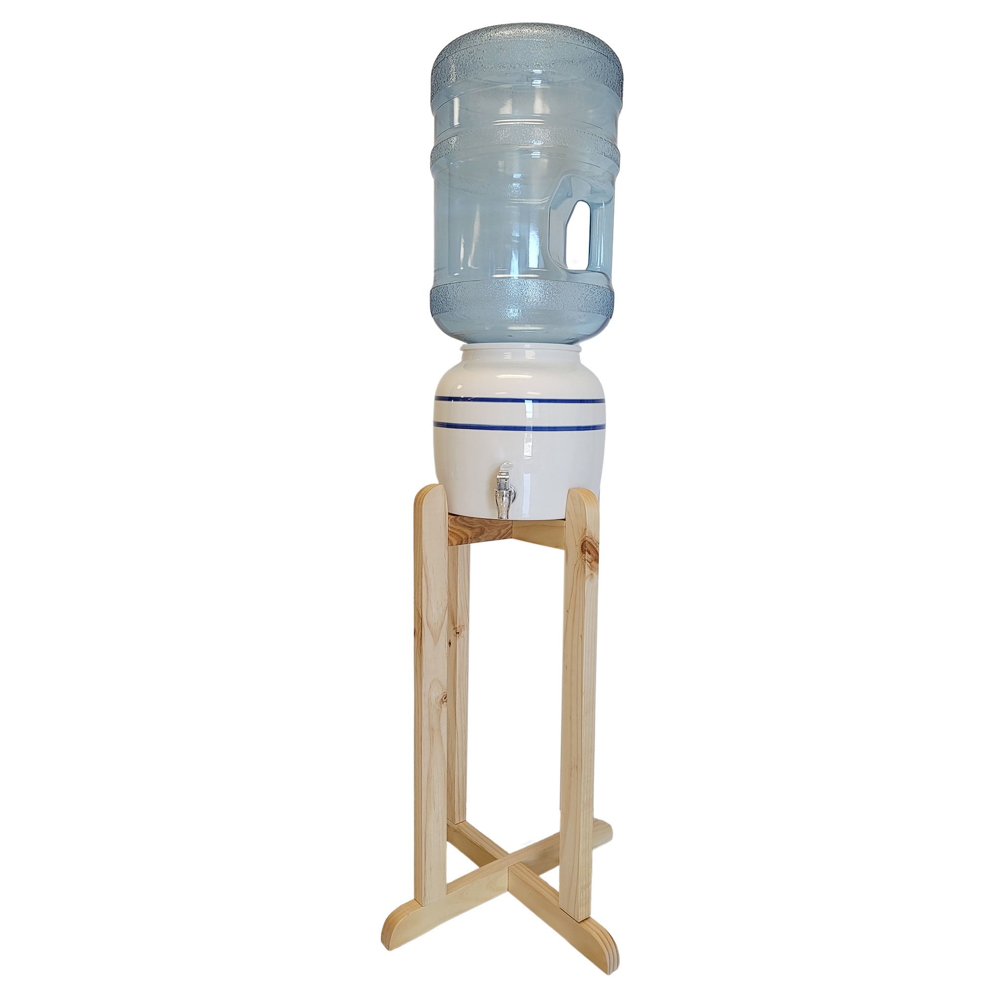 Reusable Water Storage Bottle 5 Gallon with Blue Stripe Dispenser Crock