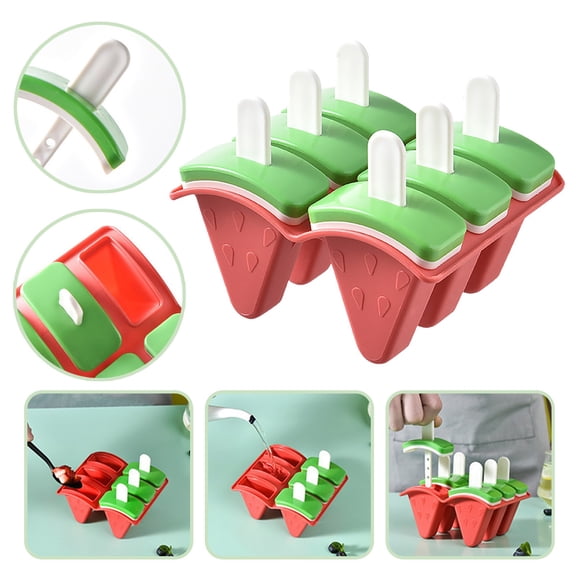 Reusable Watermelon Ice Cube Tray Set of 6 - BPA Free Silicone DIY Homemade Ice Maker for Freezer with Lid, Non-Stick Easy Release Mold for Yogurt, Juice & Smoothies
