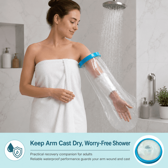 Reusable Waterproof Arm Cast Cover, Adult Fracture Post-Surgery Wound Protector, Durable Bath Shield to Keep Arm Cast Dry for Shower