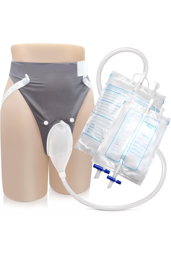 Reusable Wearable Silicone Collection Kit for Men with 2 Collection Bags, Portable Daily Hygiene Solution (Grey)