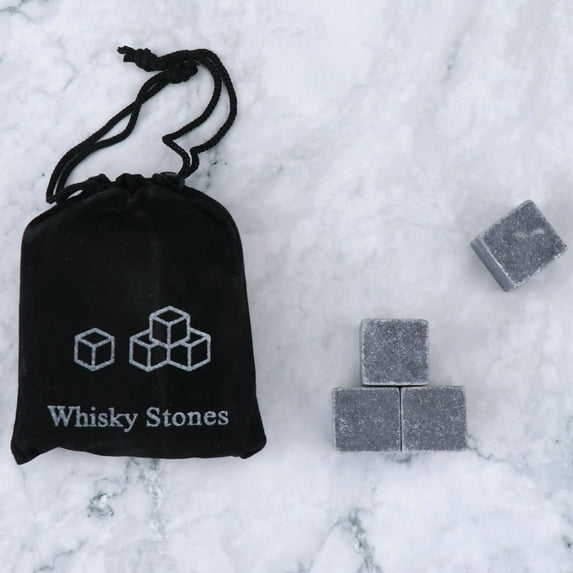 Reusable Whiskey Stones, Natural Soapstone Drink Coolers with Velvet Pouch for Chilling Beverages(Gray,A)