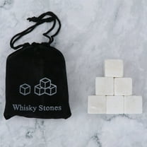 Reusable Whiskey Stones, Natural Soapstone Drink Coolers with Velvet Pouch for Chilling Beverages(White)