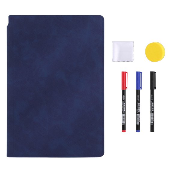 Reusable Whiteboard Notebook, Portable Dry Erase Board,Includes 1 White Cloth, 3 Pens, And a Blackboard Eraser. Mini Portable Whiteboard Notebooks for Office Home Use Travelers Notebook Dark Blue