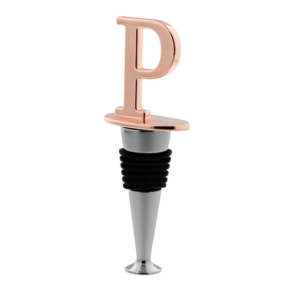 Reusable Wine Cork Bottle Wine Stopper Top Closer Seal in Rose Gold - Letter P