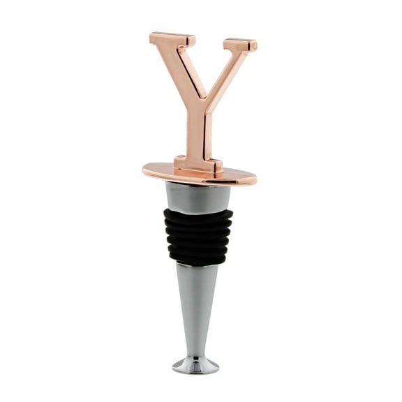 Reusable Wine Cork Bottle Wine Stopper Top Closer Seal in Rose Gold - Letter “Y”
