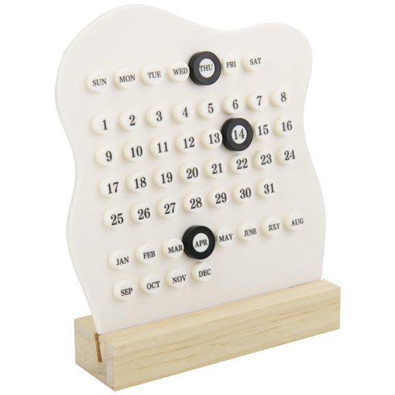 Reusable Wooden Desktop Calendar, Manual Rotation Adjustment For Month Date Week Display, Eco-Friendly Wood And Material Classic Home Office Decoration