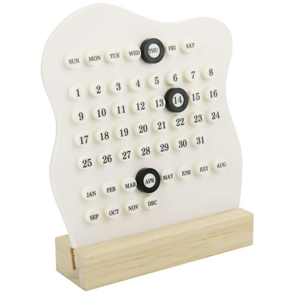 Reusable Wooden Desktop Calendar, Manual Rotation Adjustment For Month Date Week Display, Eco-Friendly Wood And Material Classic Home Office Decoration