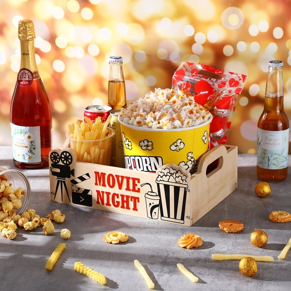 Reusable Wooden Snack Tray with Handles for Movie Nights and Party Gatherings, Portable Snack Basket Organizer for Easy Serving and Storage