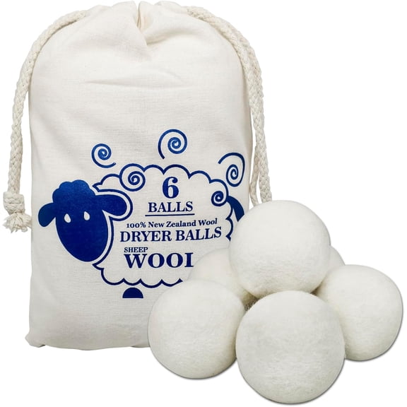 Reusable Wool Dryer Balls for Laundry, 6-Pack Handmade Drying Balls 2.36 in, Natural Fabric Softener, Helps Soften Clothes and Shorten Drying Time, with Cotton Storage Bag