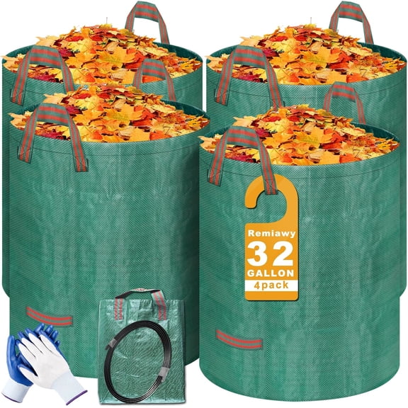 Reusable Yard Waste s, 4 Packs 32 Gallons Lawn and Leaf Garden s Heavy Duty with 4 Handles, Collapsible Yard Waste Containers Camping Yard Recycling Bin for Debris Leaves Grass Clippings