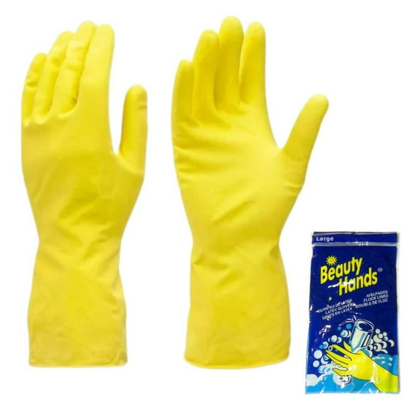 Reusable Yellow Hand Cleaning Latex Gloves : Large- 1 Pair