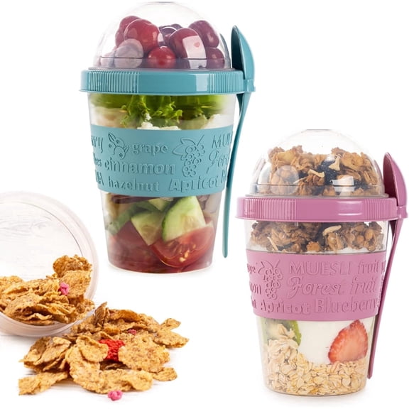 QUASLEQ 2-Pack Yogurt Parfait Cups with Lids and Spoon, 20 oz, Leakproof