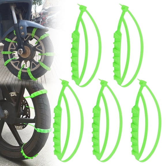 Reusable Zip Tie Tire Chains – 5 PCS Universal Nylon Anti-Skid Snow Tire Straps for Motorcycles Electric Scooters Small Vehicles – Emergency Adjustable Traction Chains for Snow Ice Mud Rain (Green)