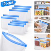 Reusable Ziplock Bag for Food Storage Fridge Organiser [10 Pack] Extra Thick Eco-Friendly Leakproof Freezer Bags,Home Kitchen Organisation Tools & GadgetsBlue