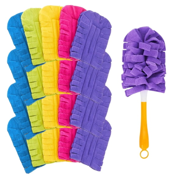 Reusable fleece duster refill (includes detachable handle), washable microfiber duster cloth, 360° dry/wet use, compatible with standard cleaning handles.