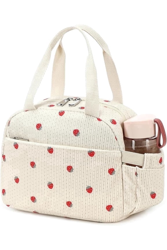 Lunch Box Lunch Bag Insulated Lunchbox Cute Reusable Lunch Tote bags for School Work Picnic for Kids Girls Women（Beige Strawberries）